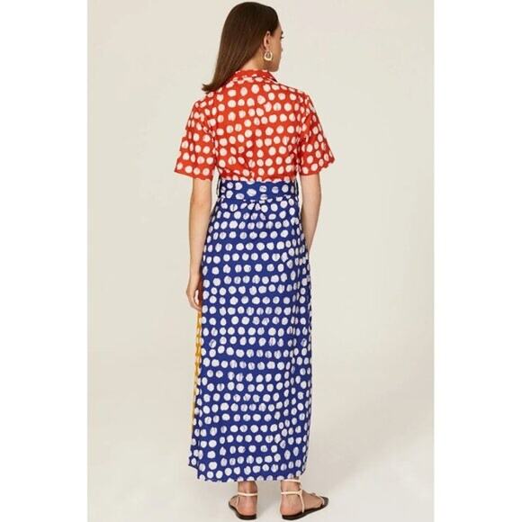 BUSAYO COLLECTIVE Colorblock Polka Dot Print Button Front Tie Waist Dress 10 - Picture 3 of 10